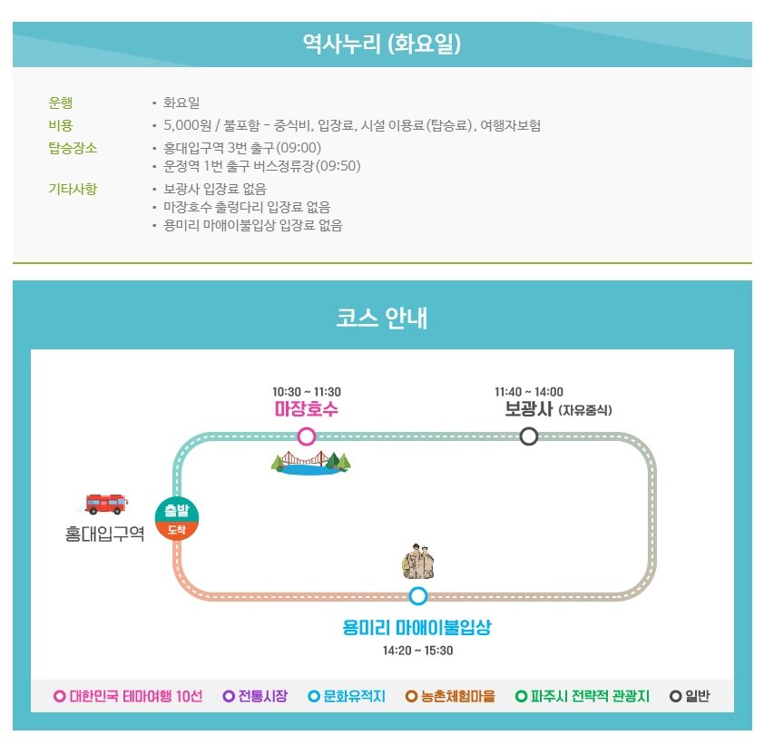파주에서 즐기는 역사, 문화, 자연여행 안내 이미지로 하단 내용 참조하세요