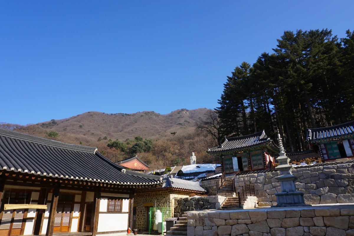 보광사 뒤편으로 앵무봉이 선명하게 보인다.